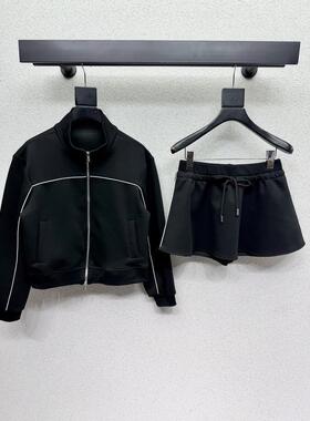 2026年夏季新款休闲运动风立领拉链短外套女时尚套装黑色撞色上衣