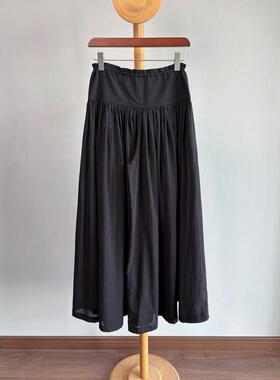 2026年夏季新款简约高腰褶皱半身裙黑色A字显瘦百搭中长款花苞裙