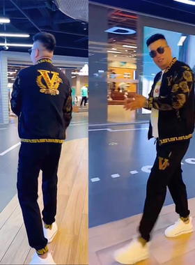 男士套装春季社会大码潮牌卫衣欧货高端设计精品时尚运动两件套潮