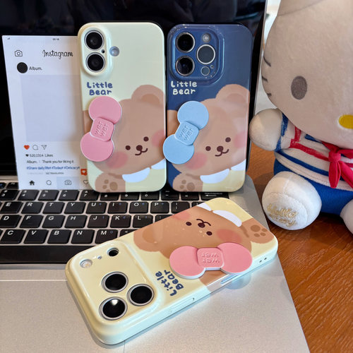 立体蝴蝶结小熊适用苹果18promax手机壳iPhone16pro小米17华为mate80p90K90reno15note14x300findx7Y200加13