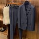 高调气场隆重场合强驳领灰蓝色羊毛暗纹提花面料男西装 两件套