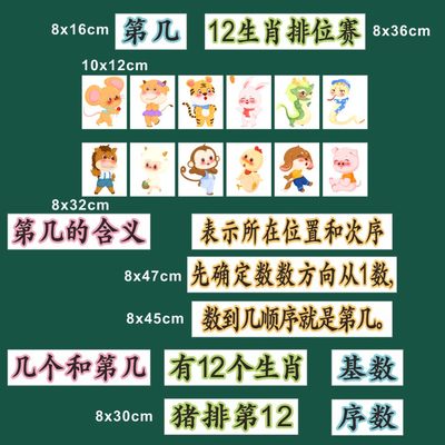 一年级上册数学第几公开课板书设计教具磁性黑板贴十二生肖排位赛