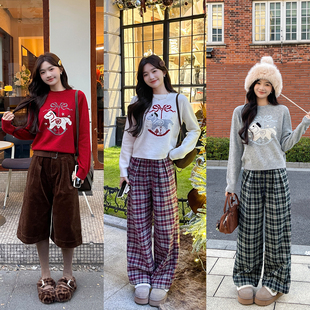 TAKIYAS SHOP 小马图案毛衣/格子休闲裤