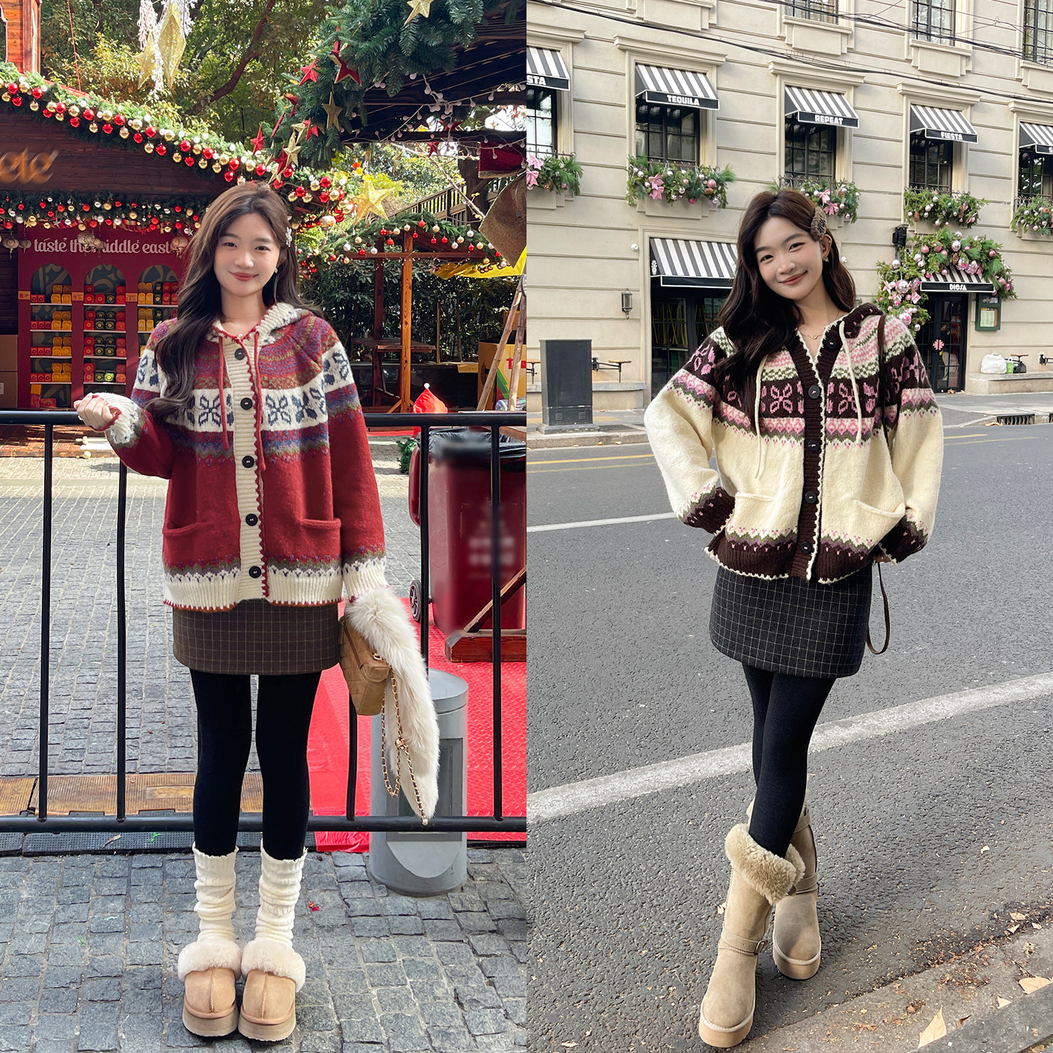 TAKIYAS SHOP 提花连帽毛衣/格子半裙,女装/女士精品,时尚套装,淘宝优惠券,粉丝福利购,淘宝优惠卷