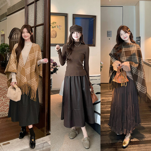 TAKIYAS SHOP 针织打底衫/格纹披肩