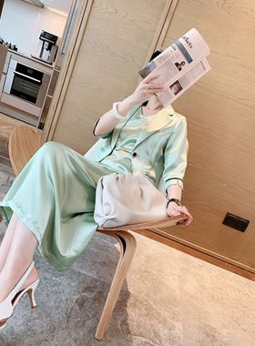 可拆卖 醋酸缎面西装裙子两件套装长款无袖连衣裙西服外套H1114