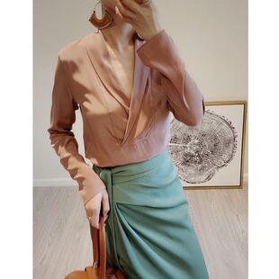真丝双绉 青果领V领女长袖衬衫衬衣桑蚕丝宽松小众新款S02Z03