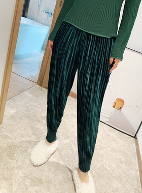 厚款新款高腰 金丝绒垂感褶皱小脚裤宽松休闲灯笼裤女H3438