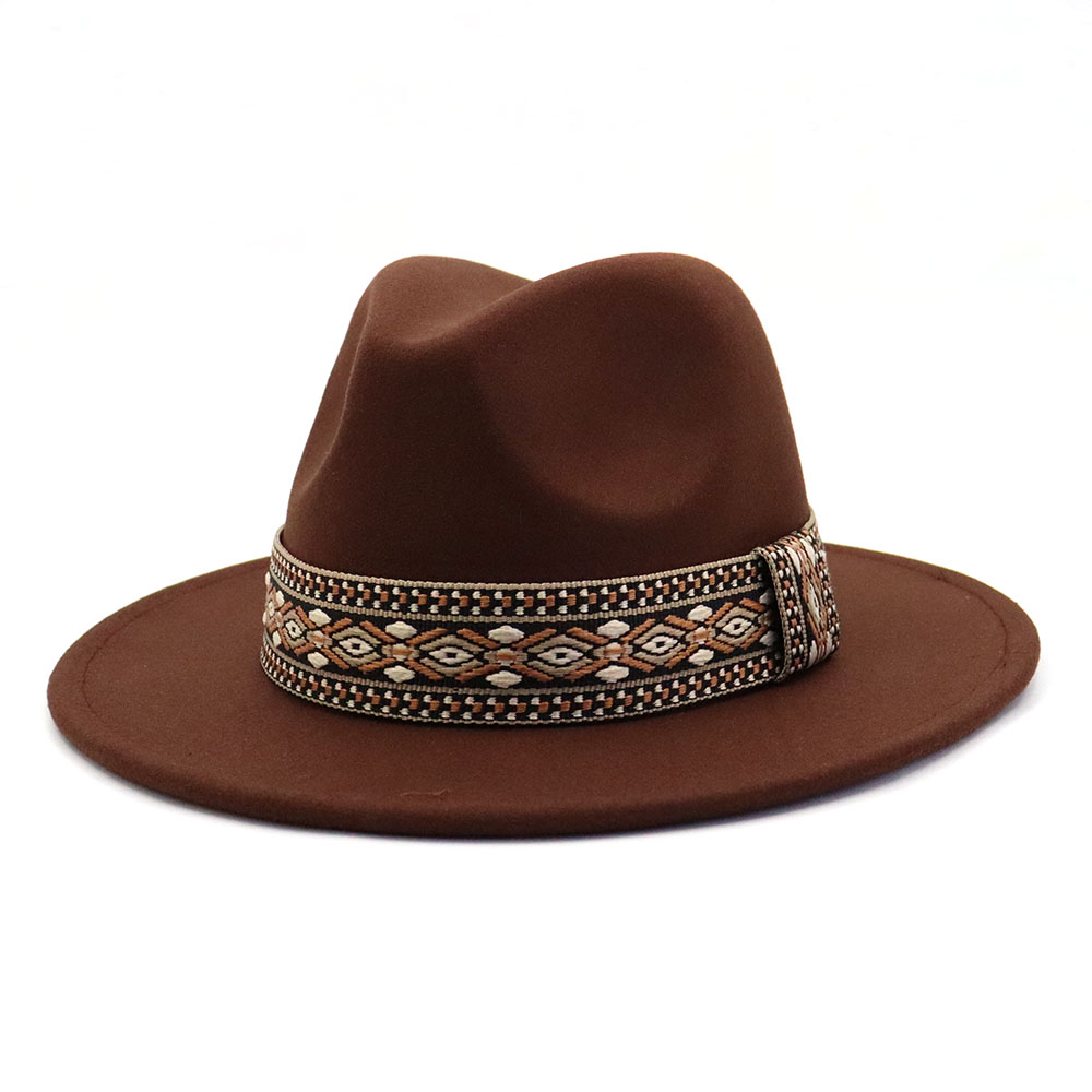 秋冬新款少数民族风毛呢礼帽男女士情侣帽子藏式毡帽时尚爵士帽子