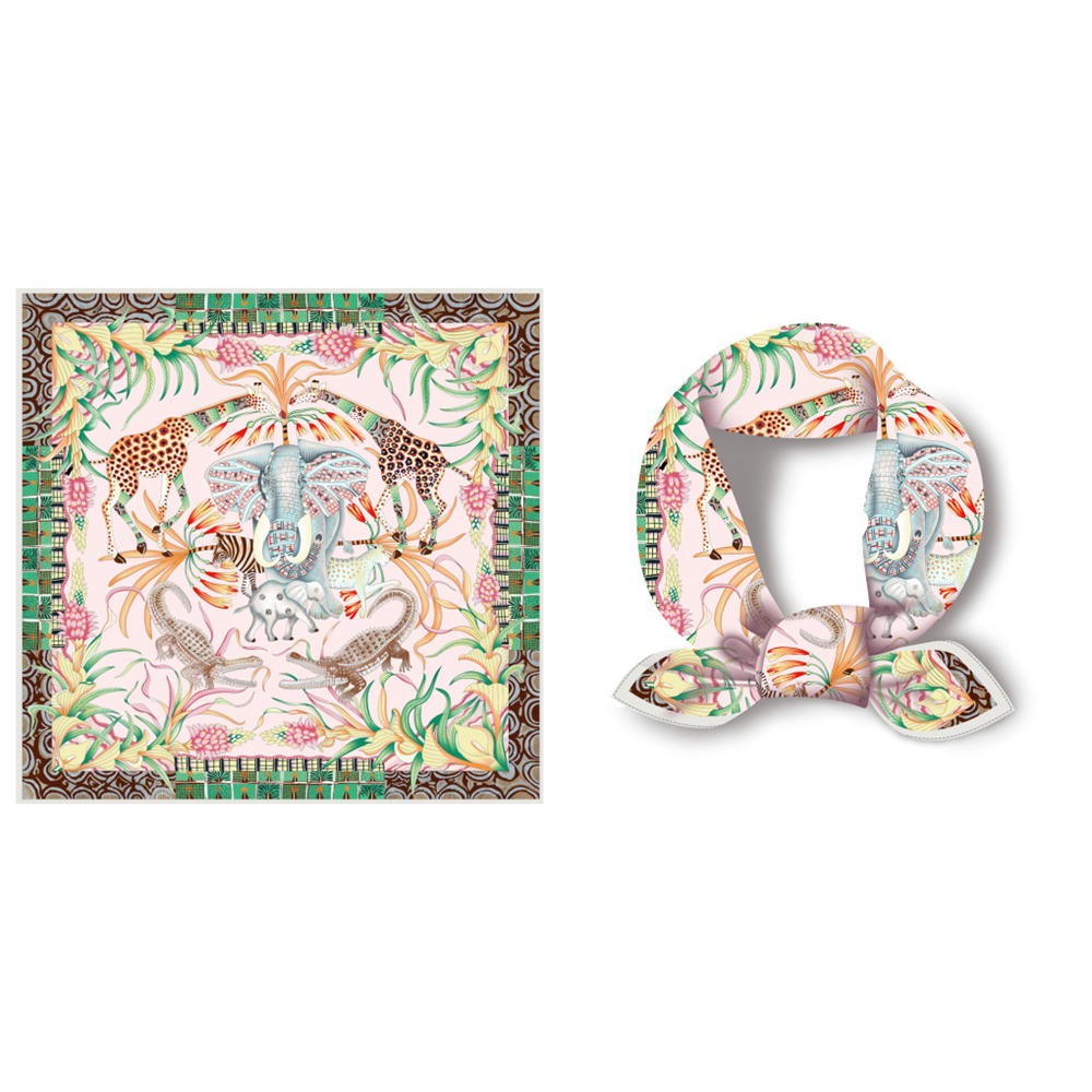 法国小众仿真丝小方巾春夏装饰印花百搭复古围巾职业女士小丝巾