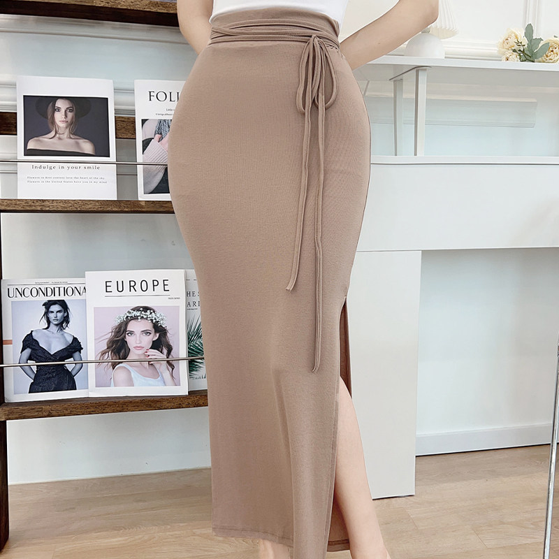 法式复古绑带设计感开叉包臀半身裙修身性感小众高腰长裙2022新款