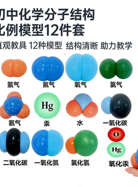 初中化学分子结构比例模型氢氮氧氯氨气水氯化氢氧化汞12件套教具
