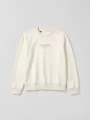 Big Brand Cut-Label Gold Horizontal Stripe Slimming Women's Fleece-Lined Casual Sweatshirt Versatile Pullover Crew Neck Top Off-White