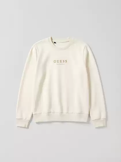Big Brand Cut-Label Gold Horizontal Stripe Slimming Women's Fleece-Lined Casual Sweatshirt Versatile Pullover Crew Neck Top Off-White
