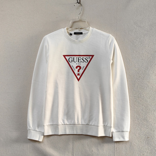 白色经典 正肩女款 休闲上衣 秋款 问号倒三角健康布不起球 圆领卫衣