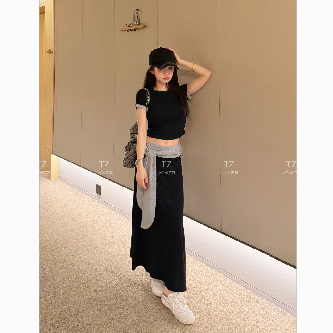 【婷子定制】150小个子改版韩系撞色纯欲懒人必入绑带两件套E298