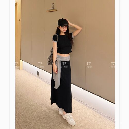 【婷子定制】150小个子改版韩系撞色纯欲懒人必入绑带两件套E298
