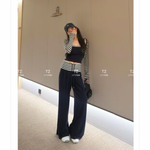 【婷子定制】150小个子改版夏款藏青撞色显瘦懒人休闲三件套E370