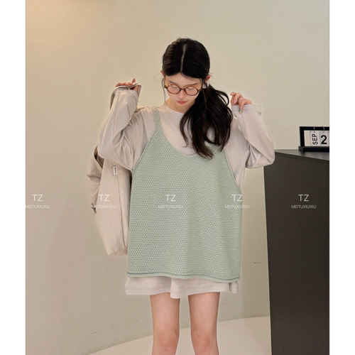 【婷子定制】～150小个子改版老钱v领慵懒宽松叠穿针织背心CH339