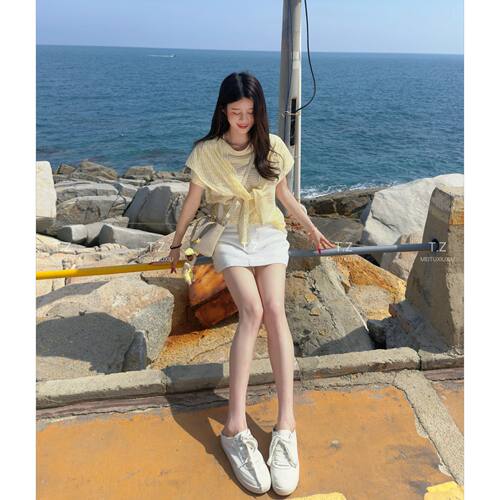 【婷子定制】~150小个子改版夏款韩系松弛条纹真两件披肩短袖E175