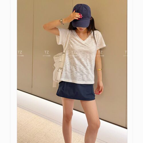 【婷子定制】150小个子改版夏款韩系基础肌理感竹节棉V领短袖E278