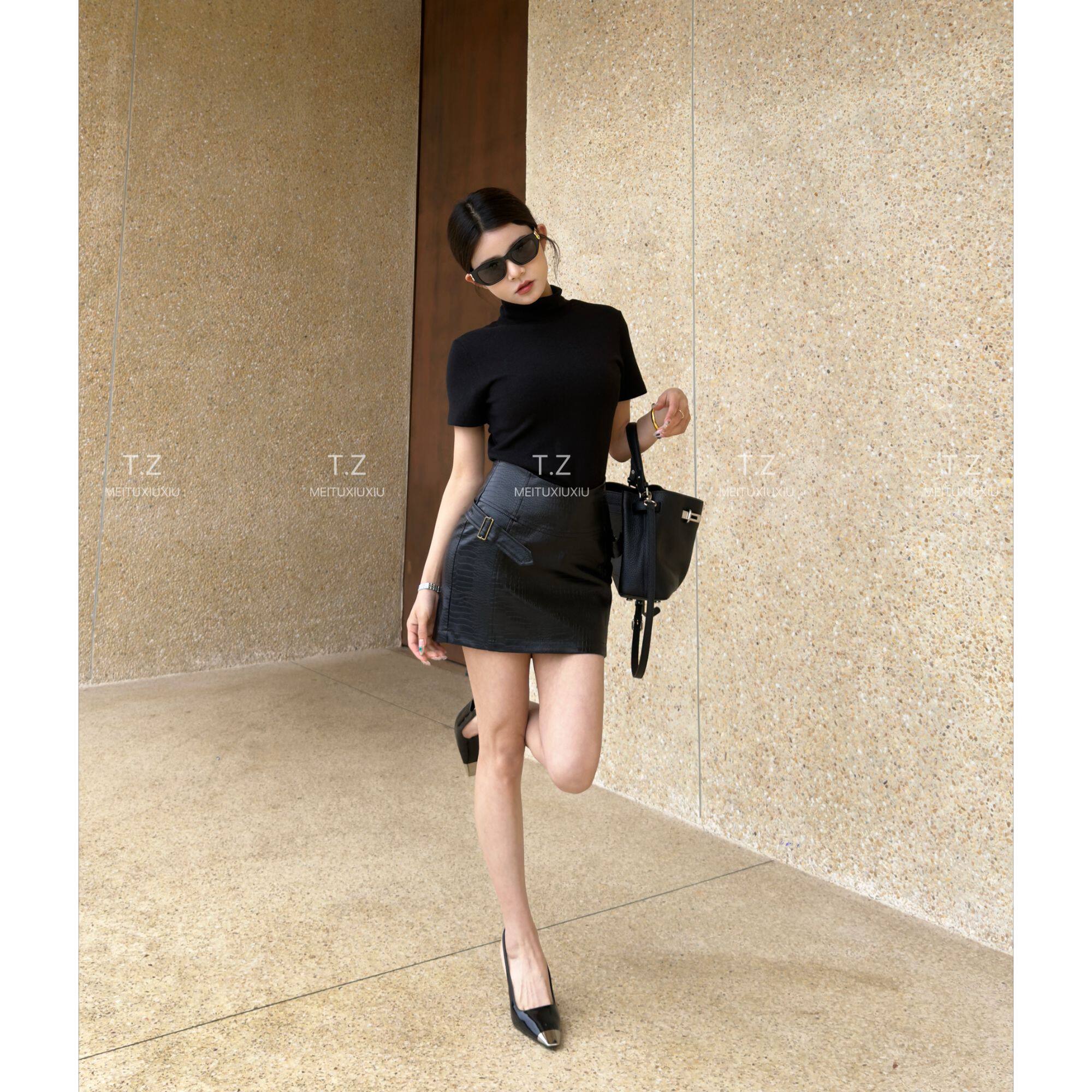 【婷子定制】~150小个子改版春款辣妹纯欲包臀显瘦皮短裙D3081