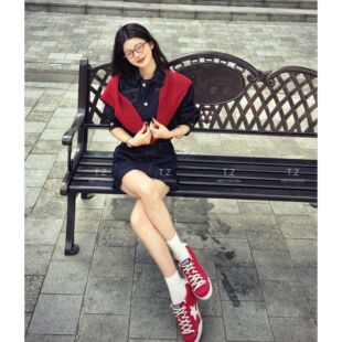 春款 150小个子改版 复古翻领收腰牛仔连衣裙2669 婷子定制