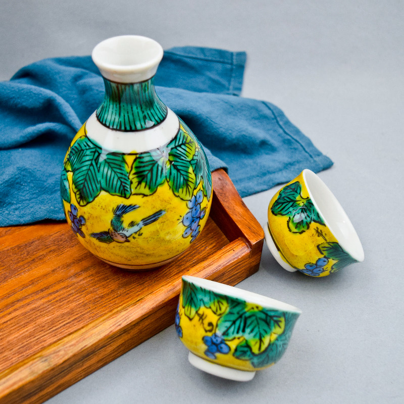 日本原装进口九谷烧酒具酒壶陶瓷家用清酒具白洒杯吉田屋风家用