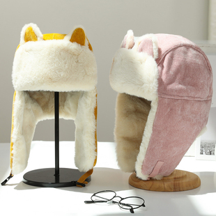 帽子女冬季 可爱加绒加厚保暖护耳户外骑车防风防寒棉帽 雷锋帽韩版