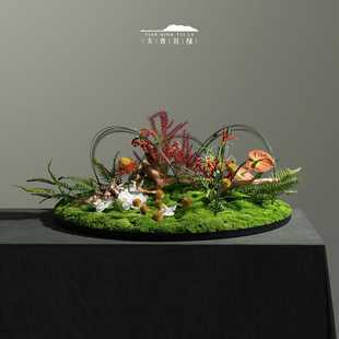 天青苔绿 新中式永生苔藓洽谈会议室摆件 茶室私人会所空间造景