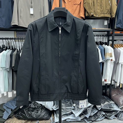 轻奢风翻领拉链夹克男宽松百搭外套高级感黑色上衣春装新款外套