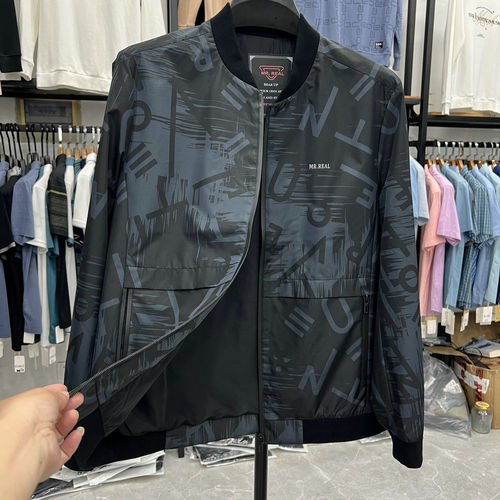 心酸！开仓甩货~棒球领印花短款夹克衫商务休闲春秋男外套爸爸装