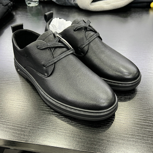 男士休闲皮鞋系带简约纯色百搭中青年通勤工装上班基础男鞋子黑色