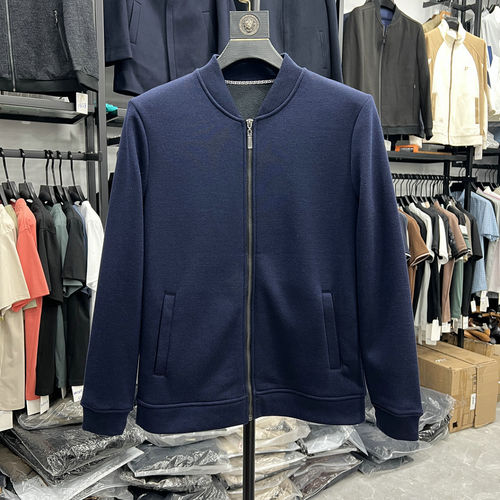 日系简约棒球领夹克衫男士针织复合抓绒春秋纯色短款外套男外衣潮