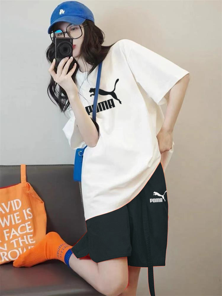 여성을위한 브랜드  운동복 여름 2024 새로운 순수 코튼 느슨한 커플 반팔 반바지 투피스 세트