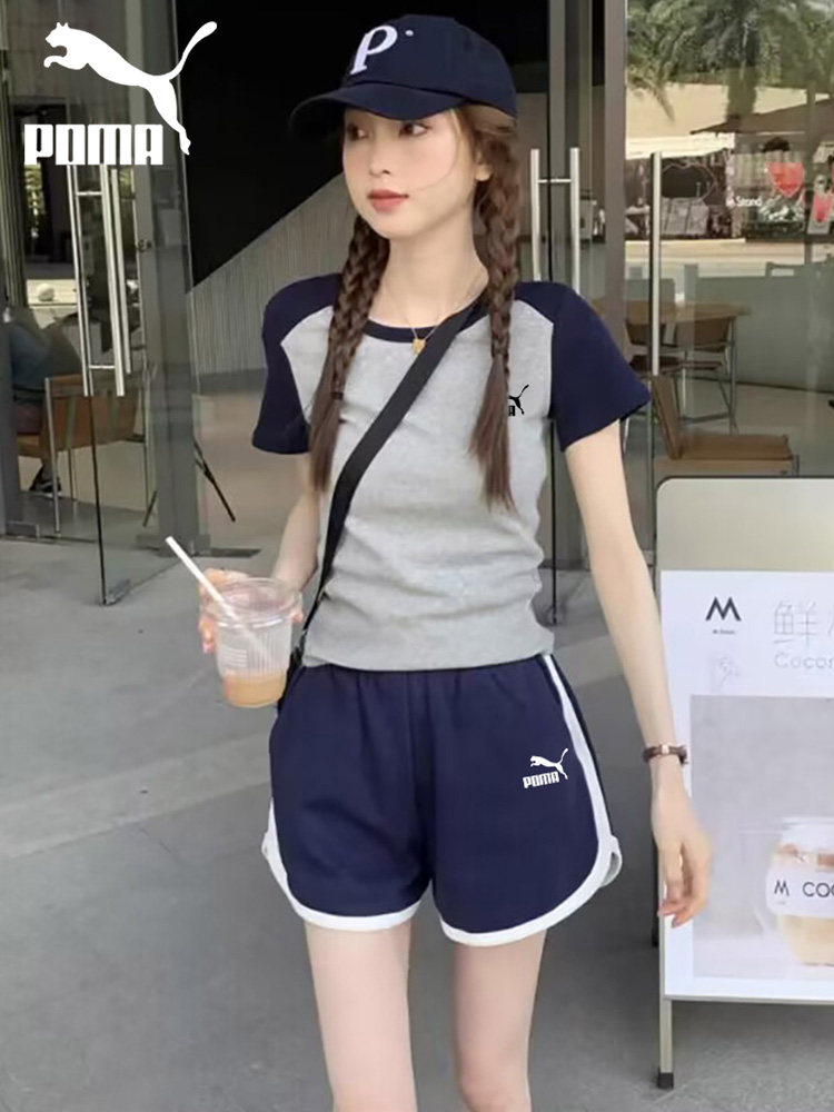 여성을위한 브랜드  스포츠 정장 2024 새로운 여름 느슨한 캐주얼 패션 외국 스타일 반팔 반바지 투피스 세트
