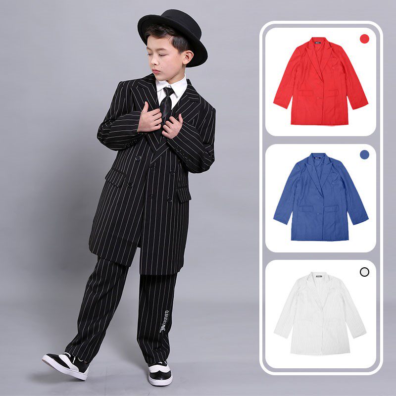新款少儿popping中长西服loing儿童街舞条纹西装机械舞表演出