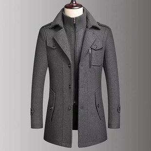 羊毛呢大衣外套休闲中老年人加厚 冬季 中年男士 新款 呢子夹克爸爸装