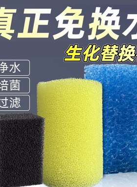 京业鱼缸过滤器替换棉高密度净水方形滤芯生化棉方块海绵黑黄蓝色