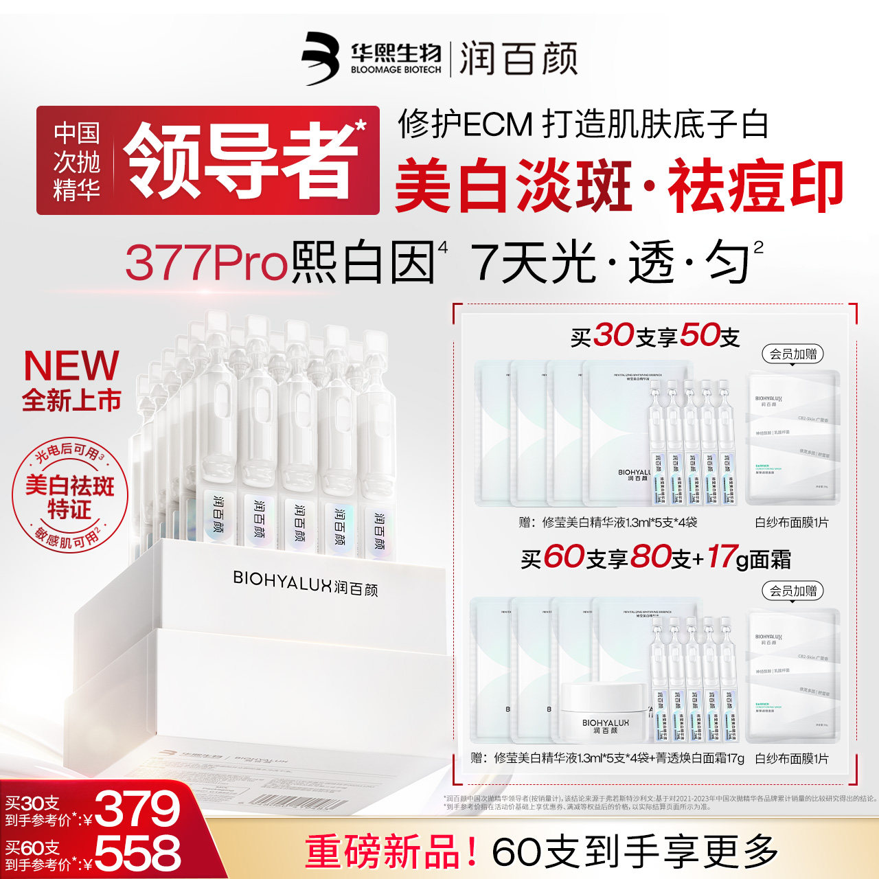 【重磅新品】润百颜377PRO美白淡斑次抛精华液祛痘印VC烟酰胺ECM
