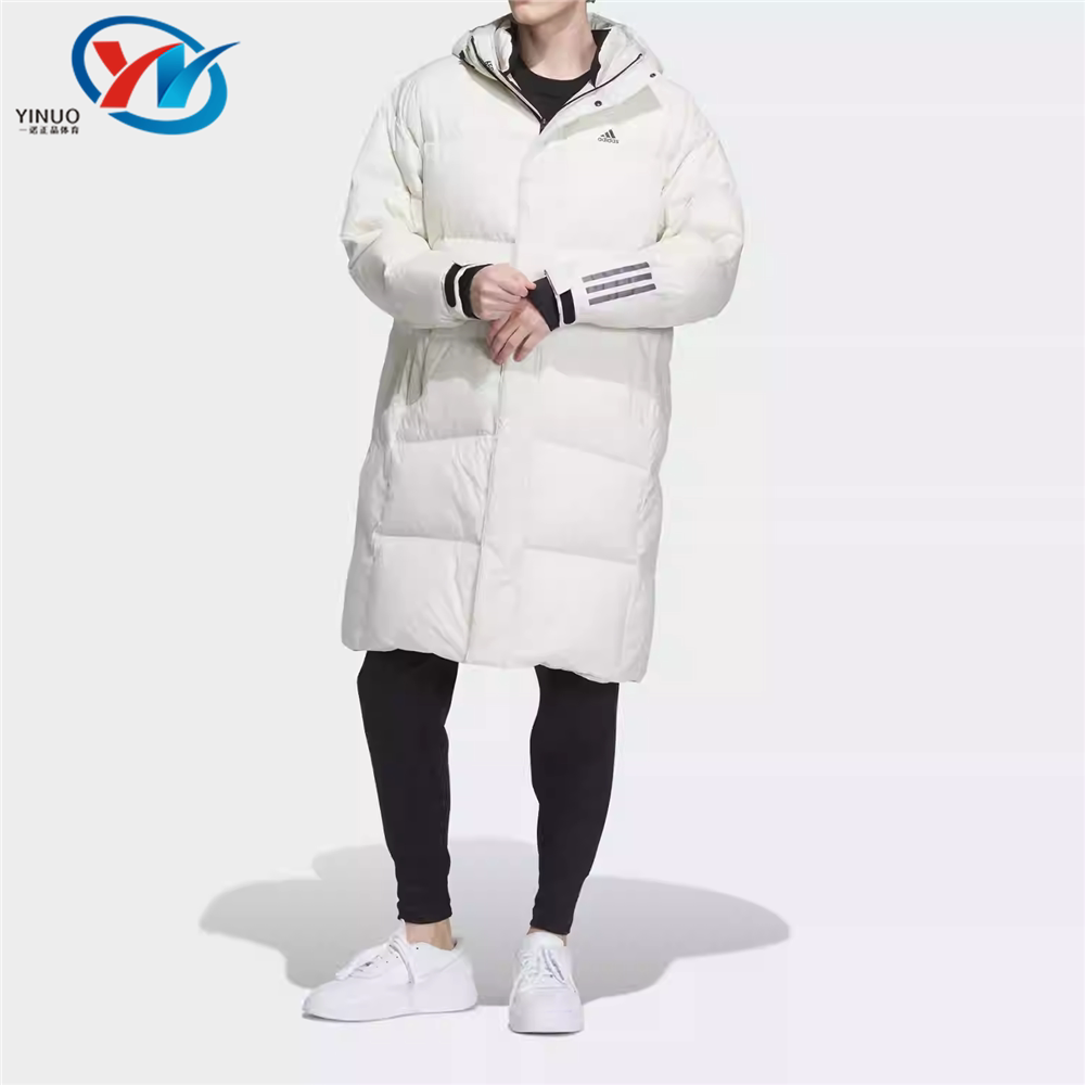 阿迪达斯男中长款连帽保暖羽绒服