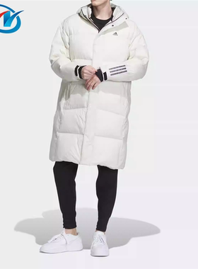 阿迪达斯男中长款连帽保暖羽绒服