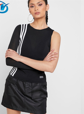Adidas阿迪达斯三叶草 女子黑色半截袖休闲长袖短袖T恤 EC1049