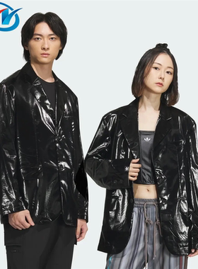 Adidas/阿迪达斯 三叶草 男女亮面宽松单排扣运动休闲皮衣 IY9512