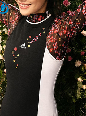 Adidas/阿迪达斯女子圆领花卉刺绣修身运动休闲无袖连衣裙 IM8442
