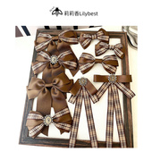 棕色格子系列蝴蝶结胸针日系配饰领结lolita美人头复古装 饰扣针