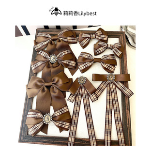 棕色格子系列蝴蝶结胸针日系配饰领结lolita美人头复古装饰扣针