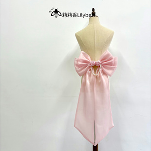 花珍珠配饰长拖尾蝴蝶结别针花嫁lolita背饰可拆卸设计梦幻粉蓝