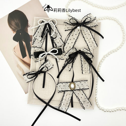 黑糖奶霜蝴蝶结领结欧根纱波点