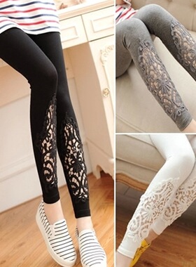 055福利款打底裤女夏外穿蕾丝九分裤高腰韩版修身显瘦弹力小脚裤